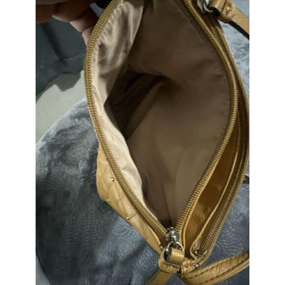 NINE WEST Mustard Brown Faux Leather Quilted Studded 3-Conpartment Crossbody Bag - Picture 6 of 10